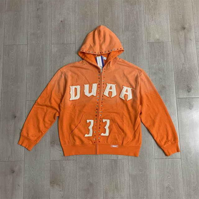 DUAA Rhinestone Applique Embroidered Distressed Hoodie