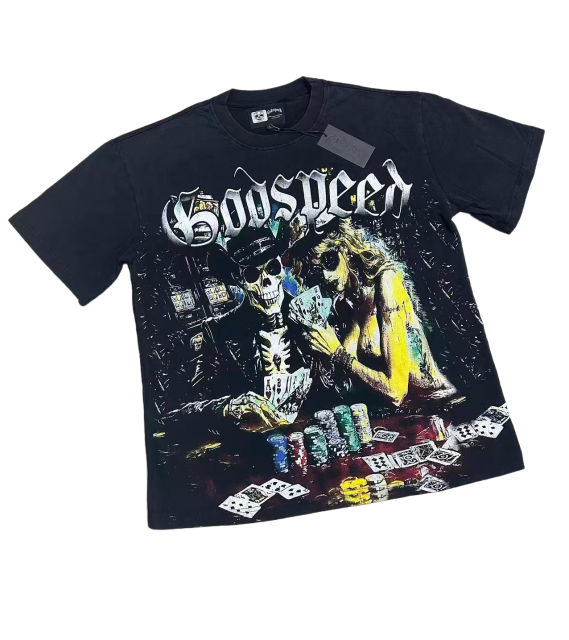 28487062 Skeleton Beauty Playing Cards Printed Washed Version Tee 2 colors