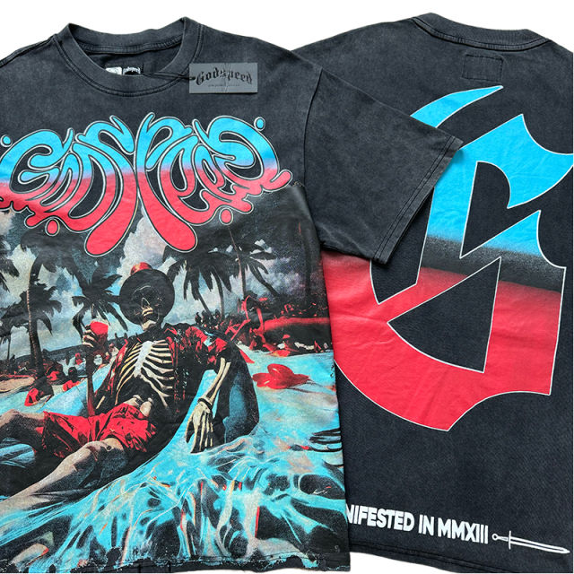28470961 Skull Seaside Vacation Print Washed Version Tee 2 colors