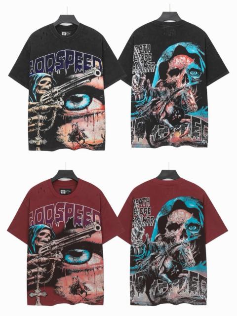 Reaper Pistol War Horse Black and Red Dual-Color Distressed Short-Sleeve T-Shirt 2 colors 29052451
