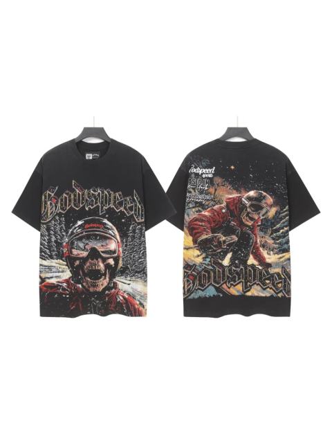 Skiing skeleton knight winter snow mountain vintage black short-sleeved T-shirt 29052471