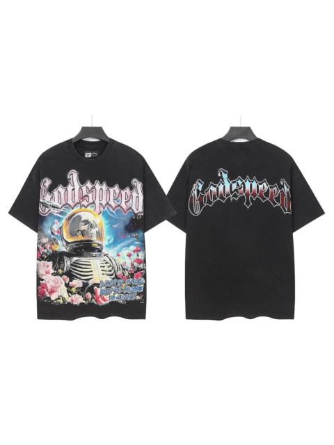 Space Astronaut Skeleton Rose Vintage Black Short-Sleeve T-Shirt 29052465