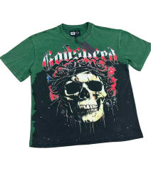 [Buy Two Get One Free]Skull with Rose Wreath Print Washed Version Tee 3 colors 28494382