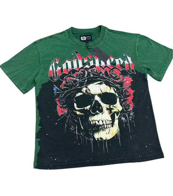 [Buy Two Get One Free]Skull with Rose Wreath Print Washed Version Tee 3 colors 28494382