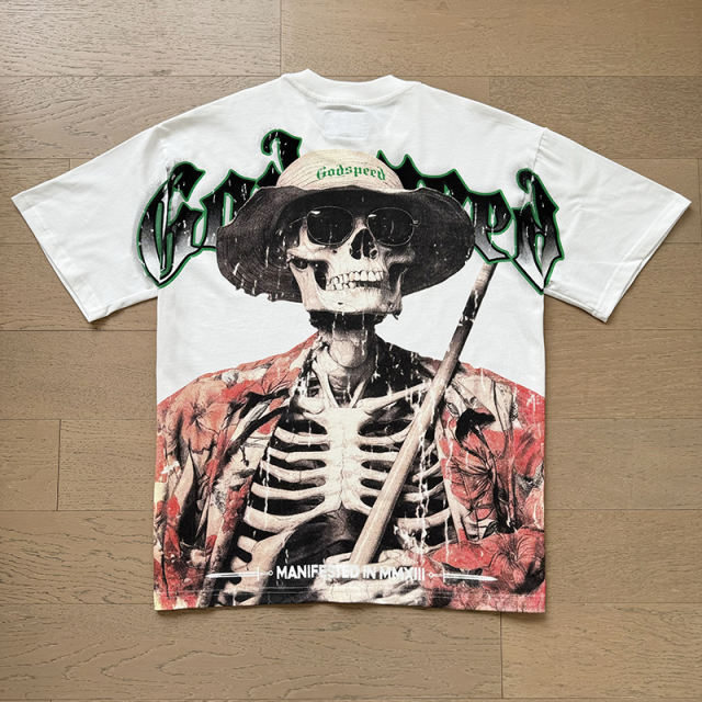 Vacation-style skull 8-ball white short-sleeved T-shirt 29044595