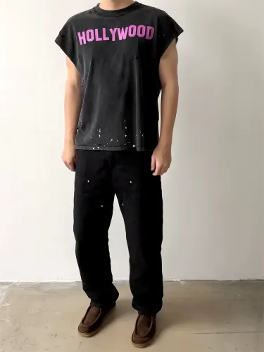 Paly Hollywood Splatter Letter Print Sleeveless Tee