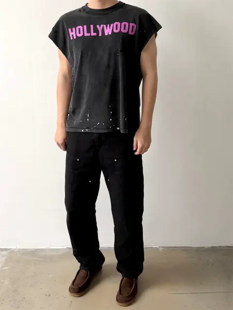 Paly Hollywood Splatter Letter Print Sleeveless Tee