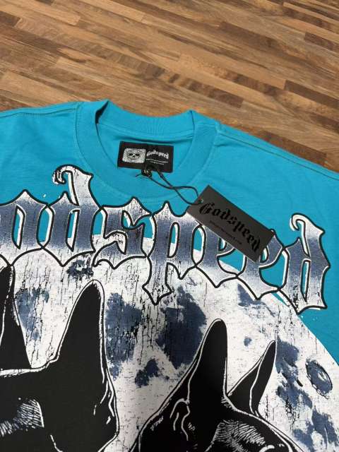 Double Doberman Pinscher Full Moon Lake Blue Distressed Short-Sleeve T-Shirt 29053396