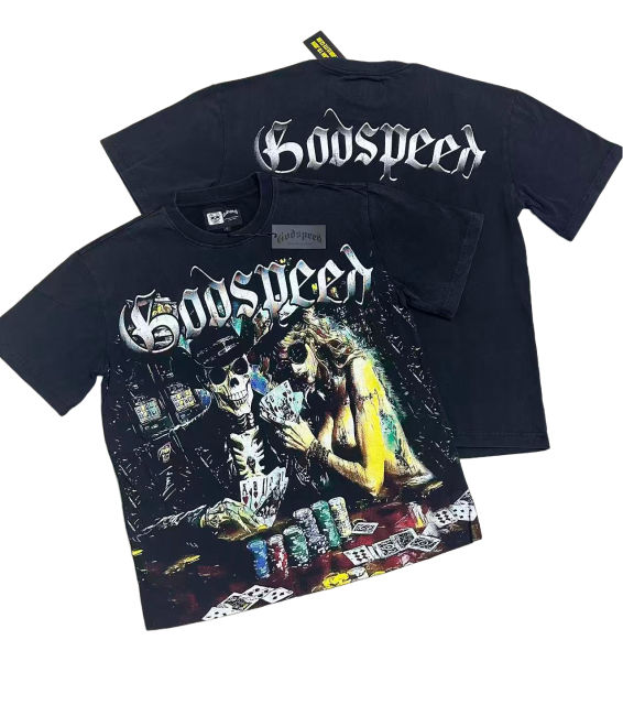 28487062 Skeleton Beauty Playing Cards Printed Washed Version Tee 2 colors