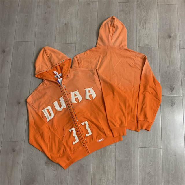 DUAA Rhinestone Applique Embroidered Distressed Hoodie