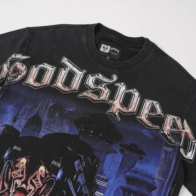 Future Urban Police And Gangster Rhinestone Print Washed Tee 29106667