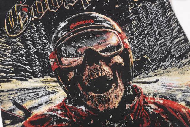Skiing skeleton knight winter snow mountain vintage black short-sleeved T-shirt 29052471