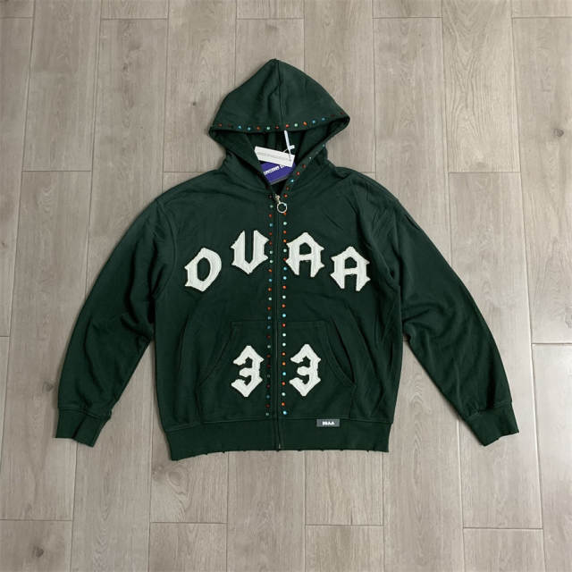 DUAA Rhinestone Applique Embroidered Distressed Hoodie