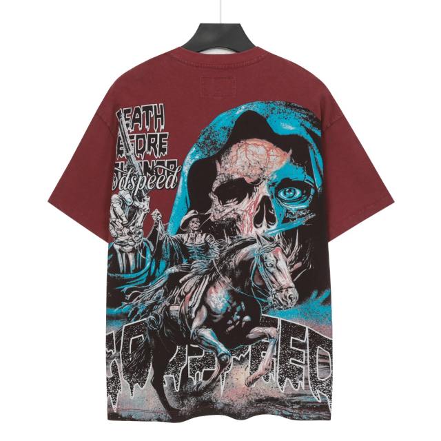Reaper Pistol War Horse Black and Red Dual-Color Distressed Short-Sleeve T-Shirt 2 colors 29052451