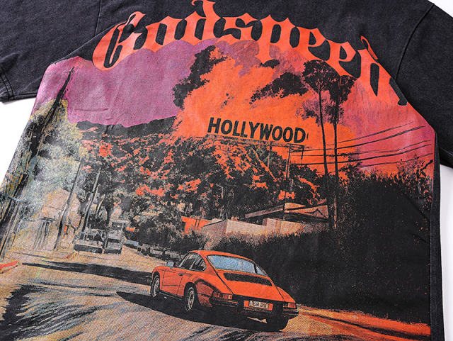 Hollywood sports car black vintage short-sleeved T-shirt 29046928