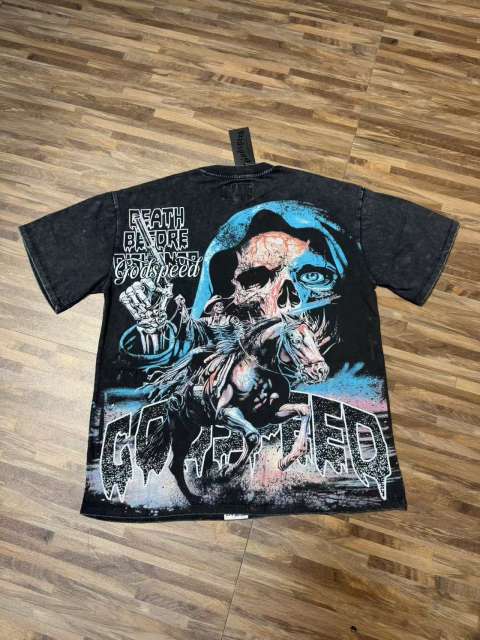 Reaper Pistol War Horse Black and Red Dual-Color Distressed Short-Sleeve T-Shirt 2 colors 29052451