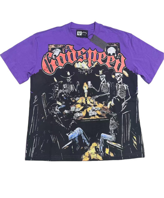 28487751 Skull Gathering Gambling Printed Washed Version Tee 2 colors