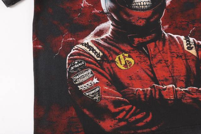 Racing driver skull hot-fix Gothic font black vintage short-sleeved T-shirt 29051372