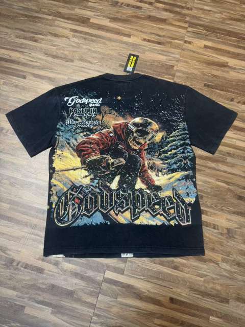Skiing skeleton knight winter snow mountain vintage black short-sleeved T-shirt 29052471
