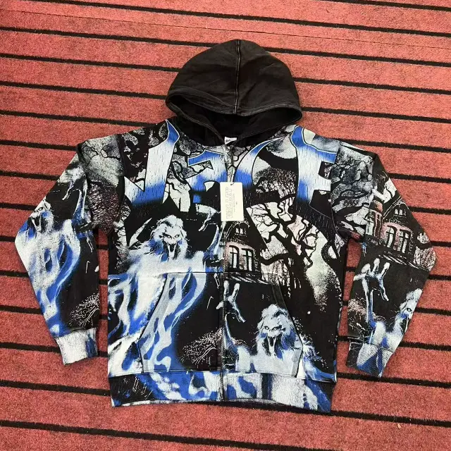 Vale Valley Allover Print Streetwear Zip-Up Hoodie