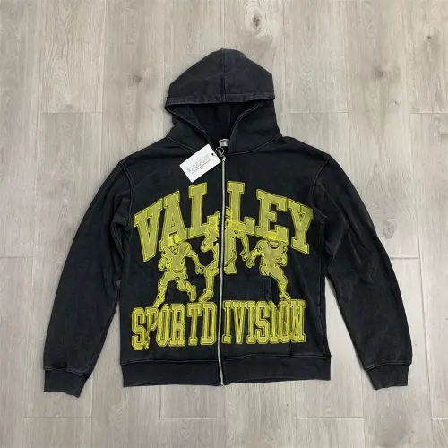 Vale Forever Valley Embroidered Distressed Zip-Up Hoodie