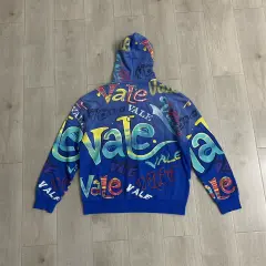 Vale Valley Allover Graffiti Rhinestone Distressed Zip-Up Hoodie