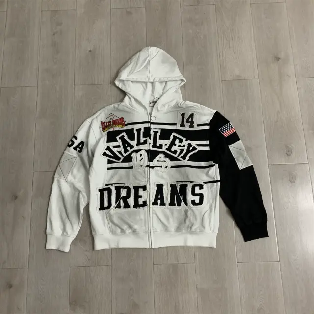 Vale Valley Colorblock Applique Embroidered Zip-Up Hoodie