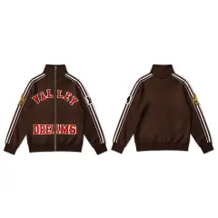Vale Valley Vintage Letter Embroidered Stand Collar Zip-Up Hoodie