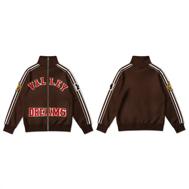 Vale Valley Vintage Letter Embroidered Stand Collar Zip-Up Hoodie