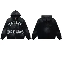 Vale Valley Vintage Rhinestone Letter Zip-Up Hoodie