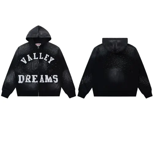 Vale Valley Vintage Rhinestone Letter Zip-Up Hoodie