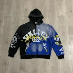 Vale Valley Colorblock Washed Distressed Zip-Up Hoodie