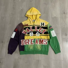 Vale Valley Colorblock Applique Embroidered Zip-Up Hoodie
