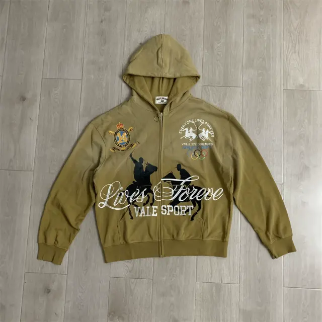 Vale Forever Vintage Distressed Embroidered Logo Zip-Up Hoodie