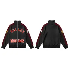 Vale Valley Vintage Letter Embroidered Stand Collar Zip-Up Hoodie