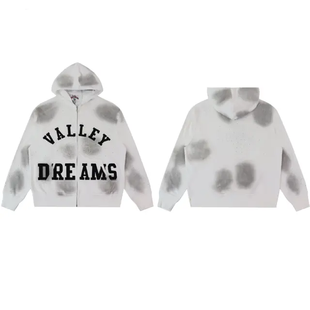 Vale Valley Vintage Rhinestone Letter Zip-Up Hoodie