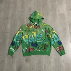 Vale Valley Allover Graffiti Rhinestone Distressed Zip-Up Hoodie