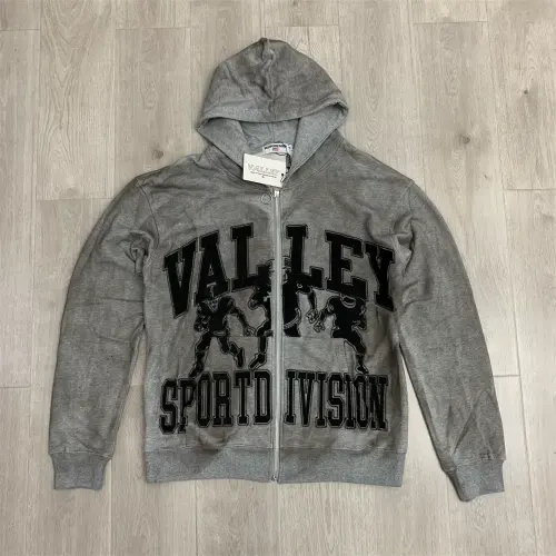 Vale Forever Valley Embroidered Distressed Zip-Up Hoodie