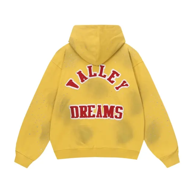 Vale Valley Letter Embroidered Rhinestone Cotton Zip-Up Hoodie