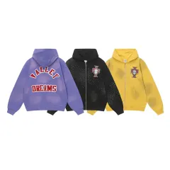 Vale Valley Letter Embroidered Rhinestone Cotton Zip-Up Hoodie