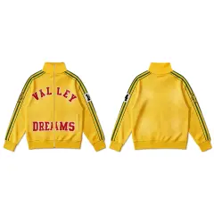 Vale Valley Vintage Letter Embroidered Stand Collar Zip-Up Hoodie