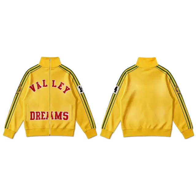 Vale Valley Vintage Letter Embroidered Stand Collar Zip-Up Hoodie