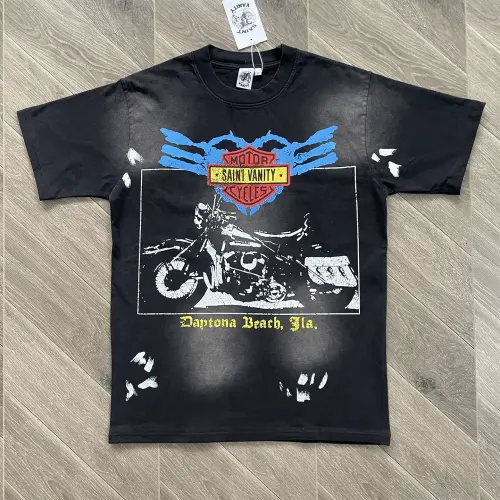 1:1 Quality Saint Vanity Vintage Biker Graphic T-Shirt