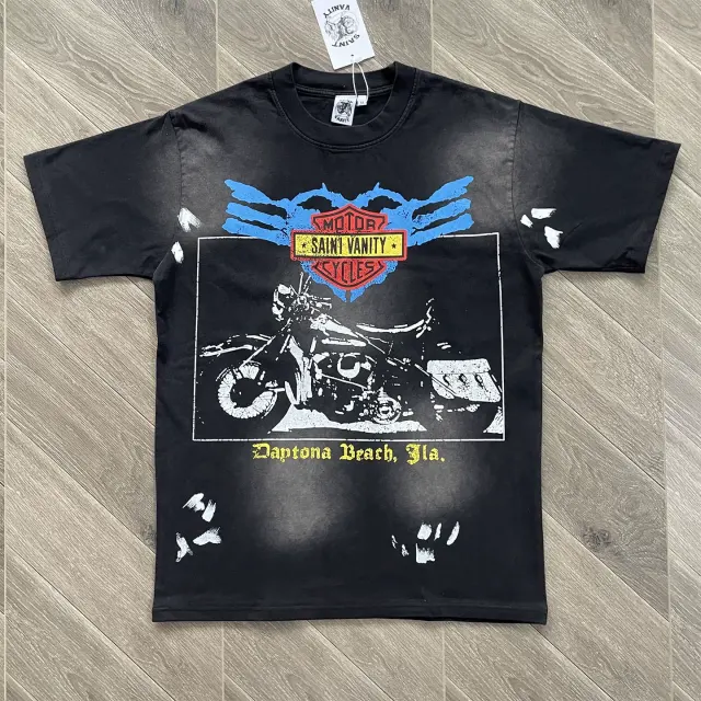 1:1 Quality Saint Vanity Vintage Biker Graphic T-Shirt