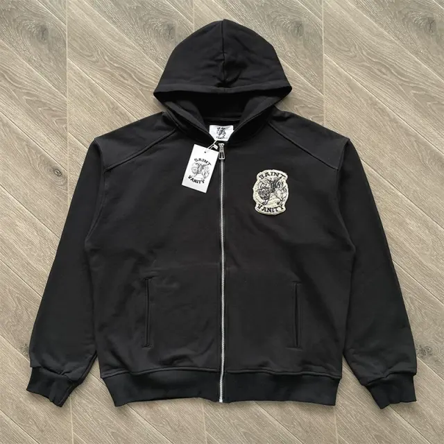 Saint Vanity Embroidered Zip-Up Hoodie and Shorts Set