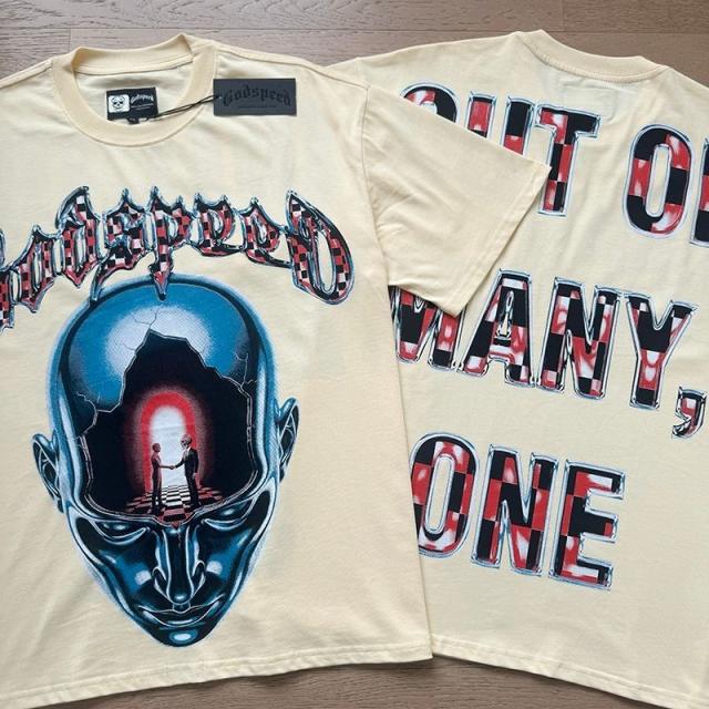Godspeed Global Surreal Cracked Metal Head Checkerboard Graphic Tee | Cream Vintage Oversized Fit