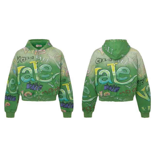 Vale Forever Green AOP Zip-Up Hoodie | Rhinestone Hood Cropped Fit