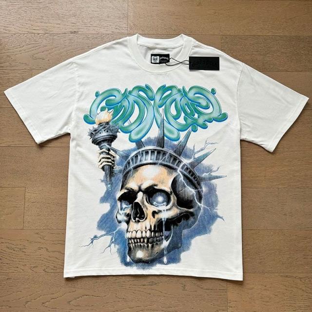 Godspeed Global Liberty Skull Lightning Torch Graphic Tee | Off‑White Vintage Oversized Fit
