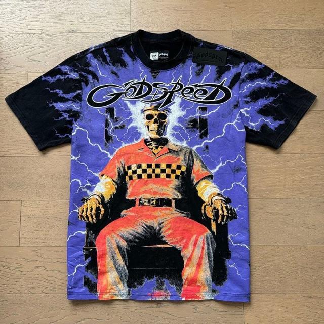 Godspeed Global Prisoner Skeleton Electric Chair Lightning Graphic Tee | Vintage Oversized Fit