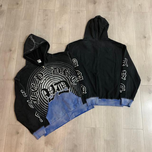 ale Forever Gothic Spiral Zip-Up Hoodie | Black Blue Cropped Boxy Fit